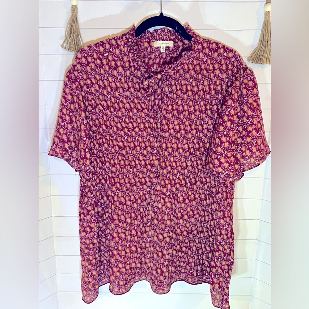Max Studio XL Maroon Printed Blouse